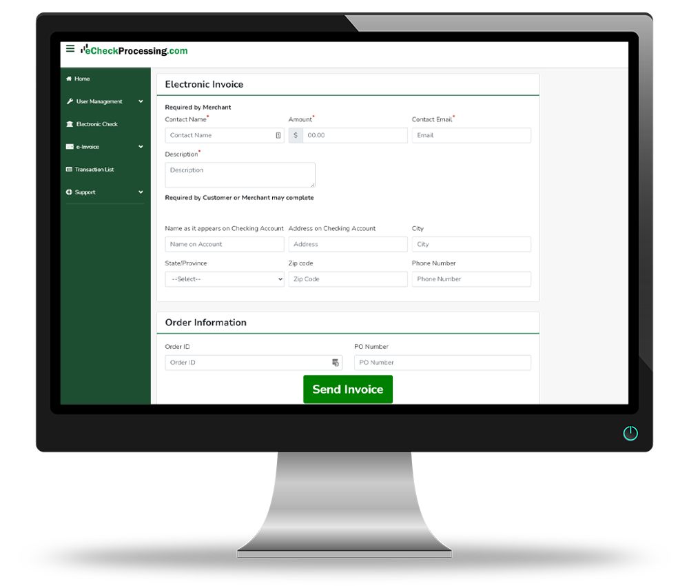 View of the software showing how to create an eInvoice