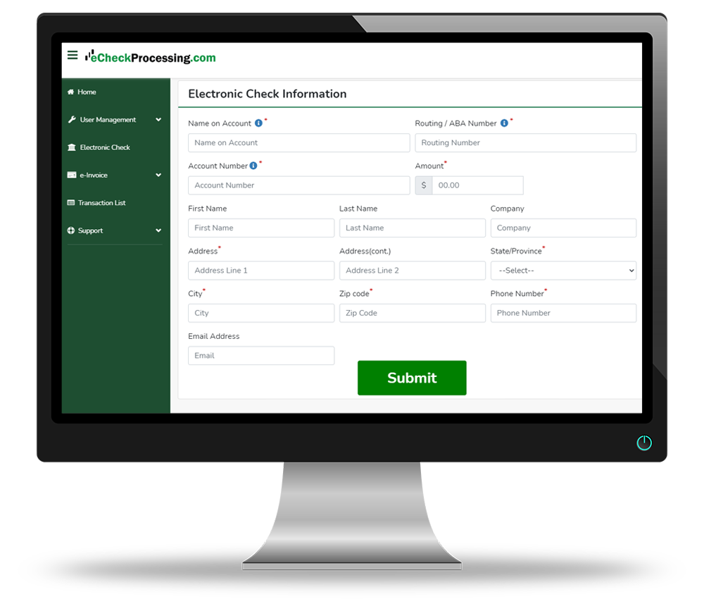 Computer screen showing payment processing software for a manual transaction