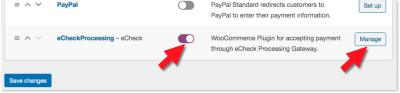 Select eCheck toggle and click Manage